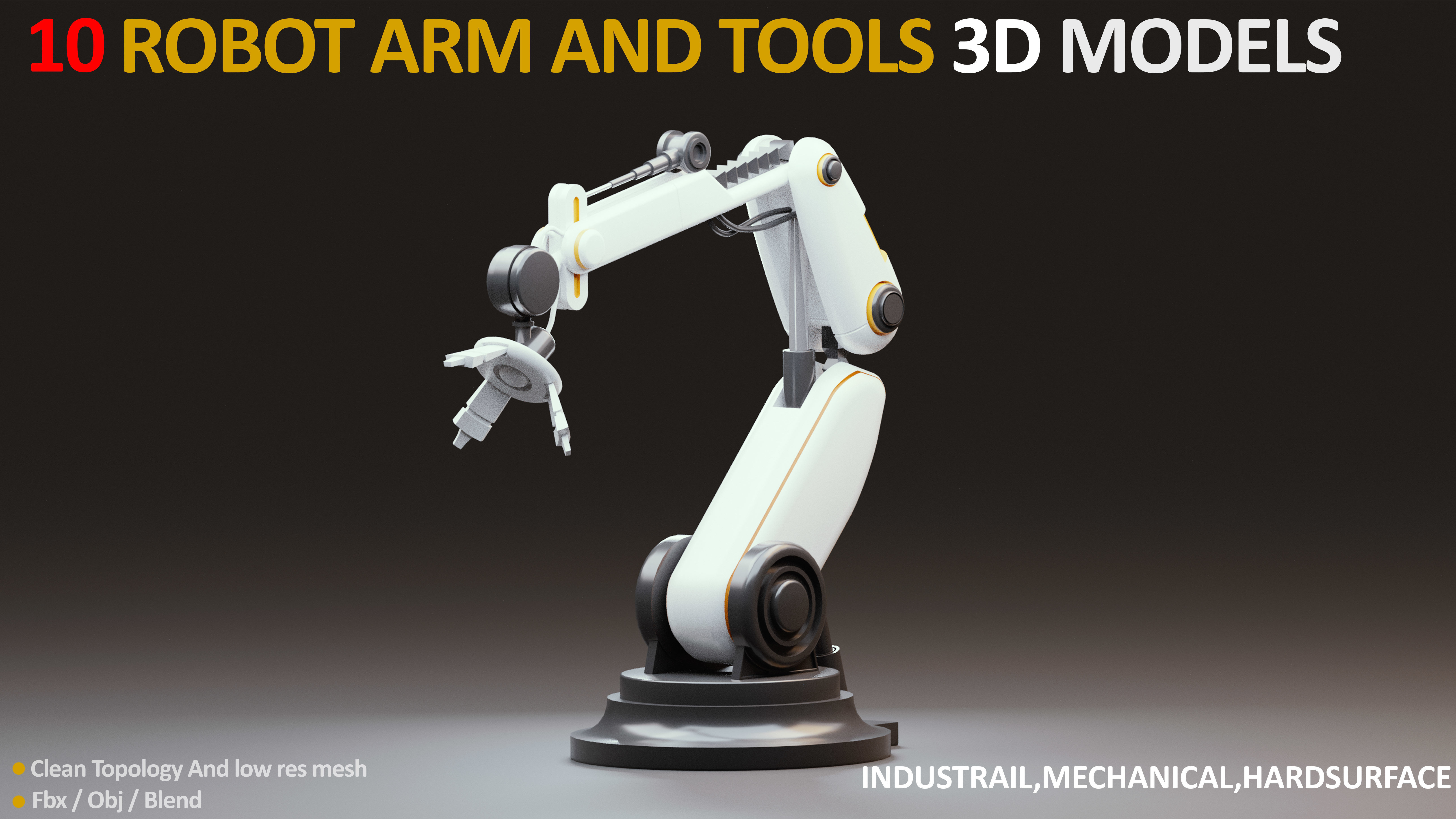 10 Industrial Robot Arm and 5 tools 3D model Low-poly 3D model_1