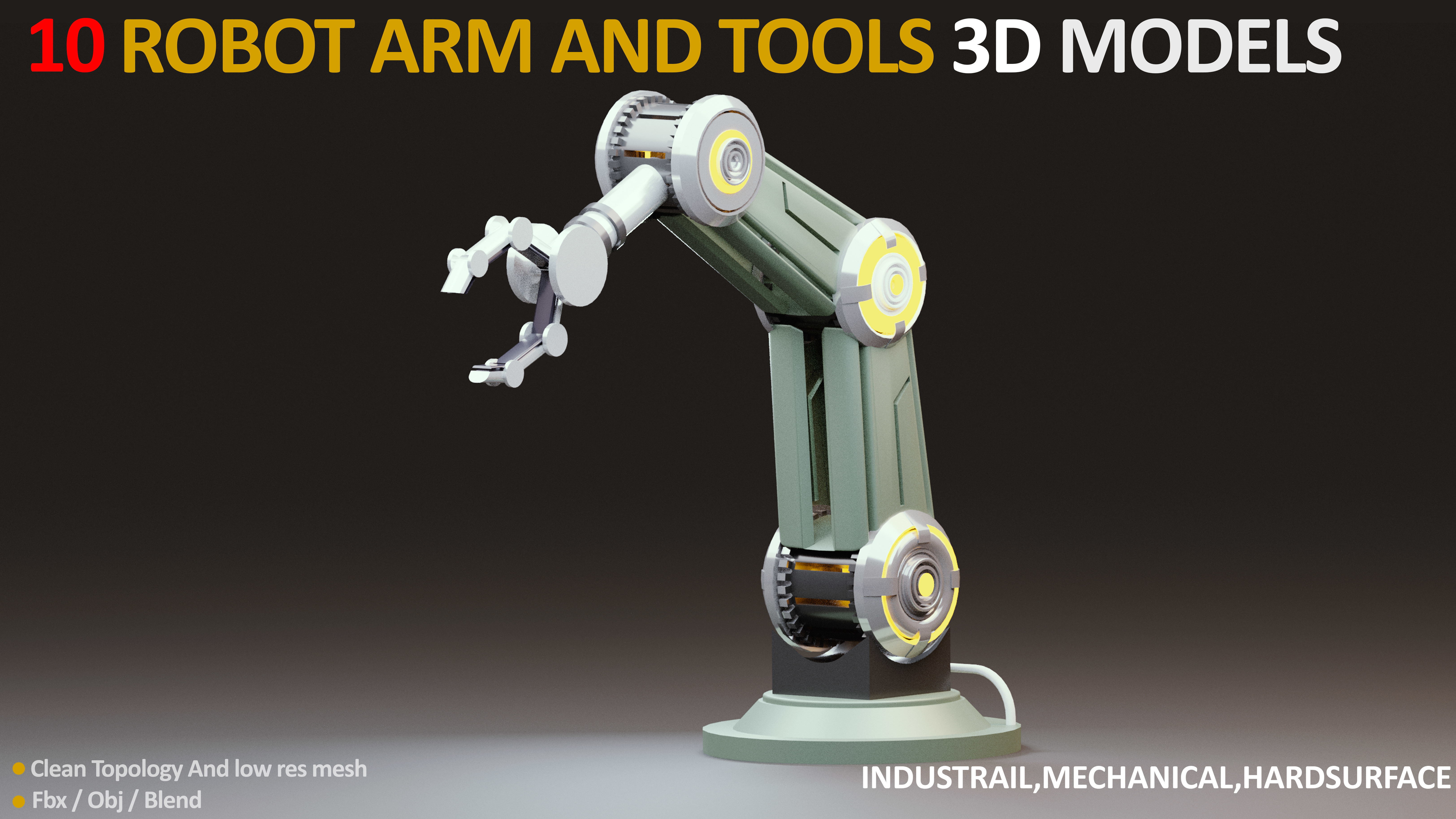 10 Industrial Robot Arm and 5 tools 3D model Low-poly 3D model_10