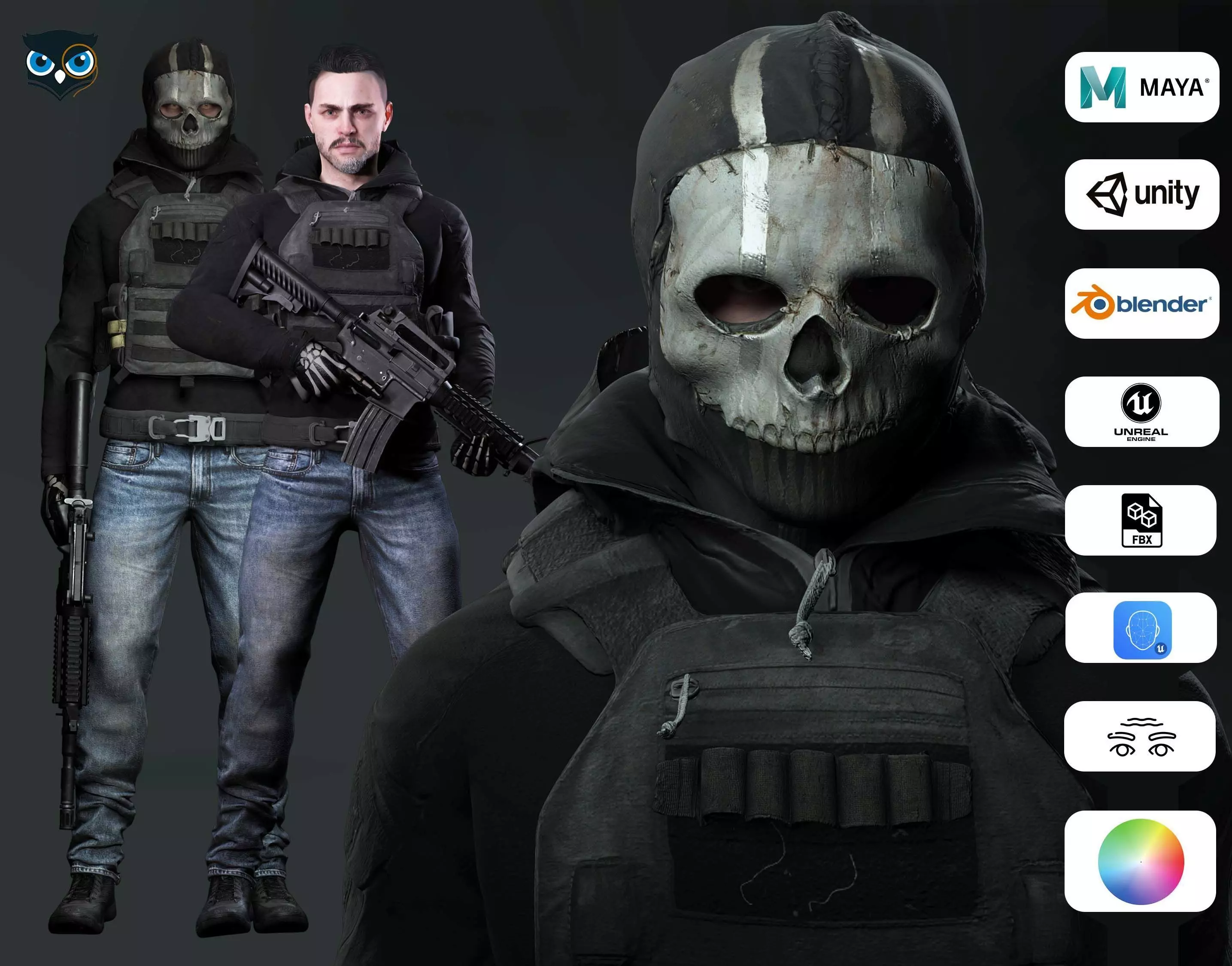 Spectral Infiltrator - Kiven s steath Ensemble In Nightfall Blue Low-poly 3D model_0