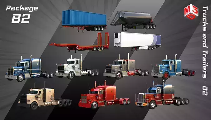 Trucks and Trailers Package - B2 3D Model Collection