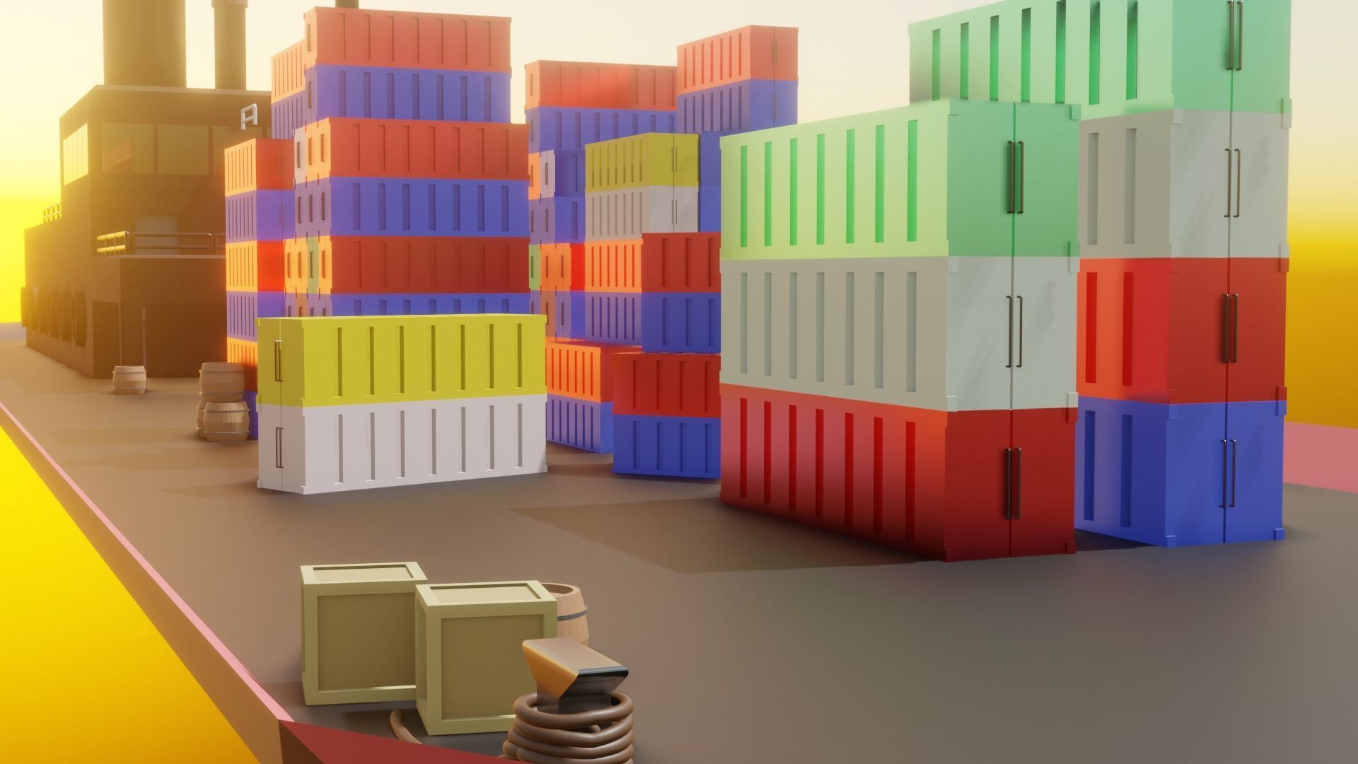 LOWPOLY CARGOSHIP Free 3D model_3