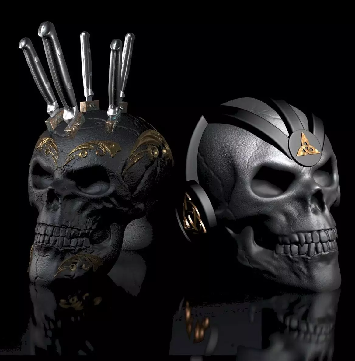 2-Pack- 30 Percent- Skulls Knife Block -Skull Celtic-Headphone 3D print model