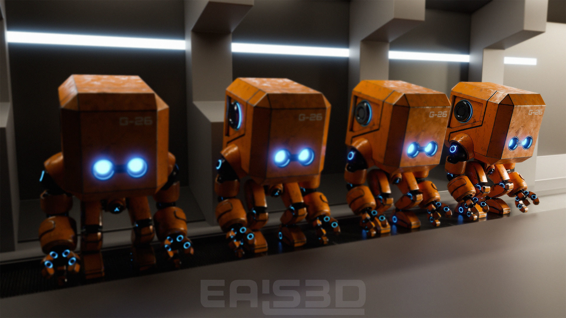 Cute Space Robot Rigged G-26 Yellow 3D model_3