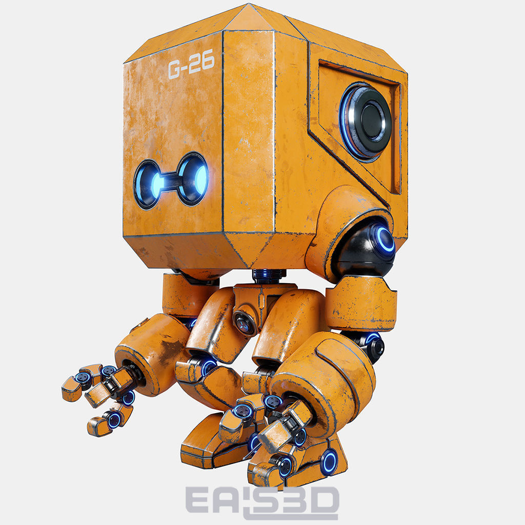Cute Space Robot Rigged G-26 Yellow 3D model_13