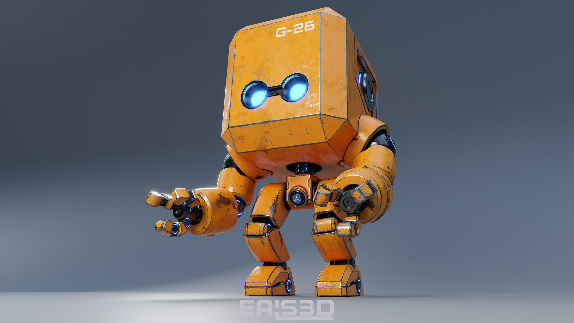 Cute Space Robot Rigged G-26 Yellow 3D model_2