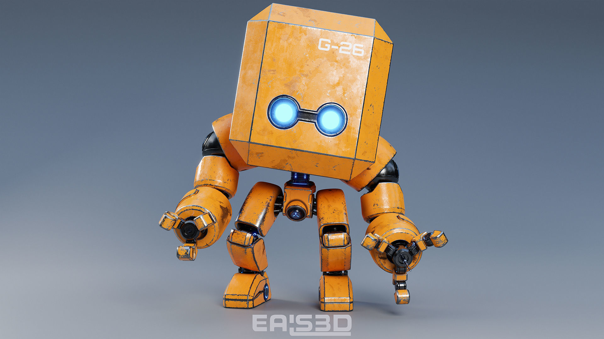 Cute Space Robot Rigged G-26 Yellow 3D model_5