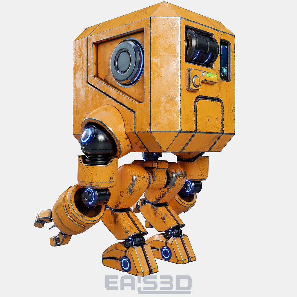 Cute Space Robot Rigged G-26 Yellow 3D model_15