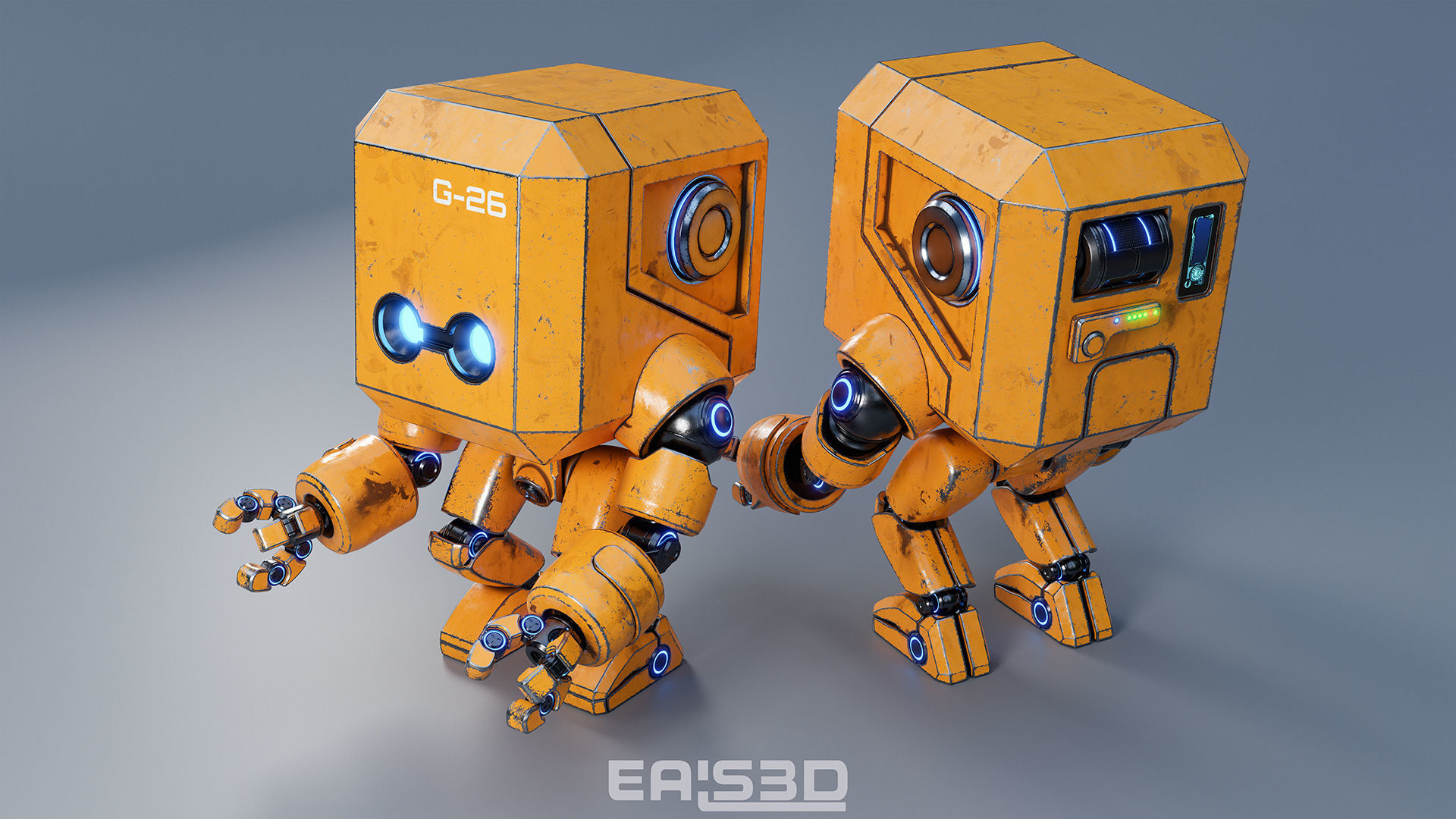 Cute Space Robot Rigged G-26 Yellow 3D model_4