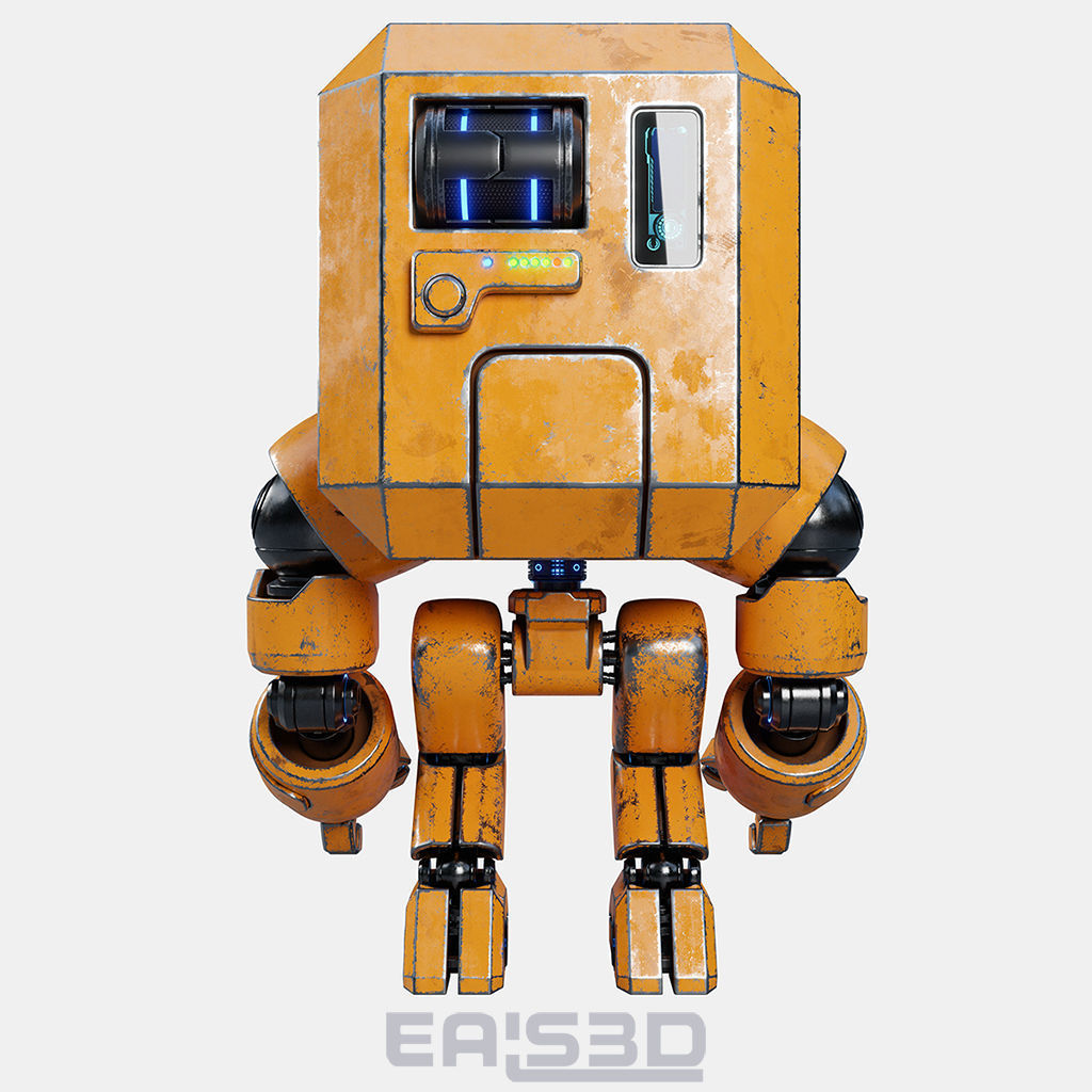 Cute Space Robot Rigged G-26 Yellow 3D model_16