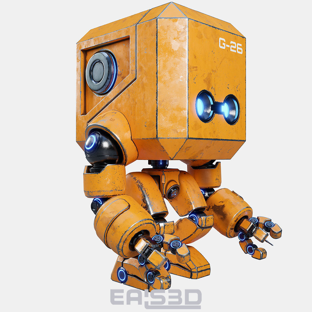 Cute Space Robot Rigged G-26 Yellow 3D model_19