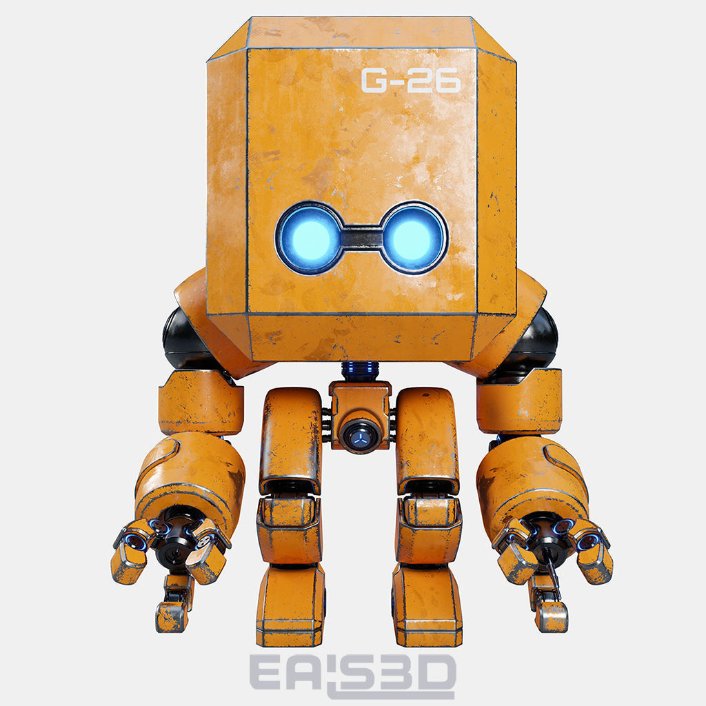 Cute Space Robot Rigged G-26 Yellow 3D model_12