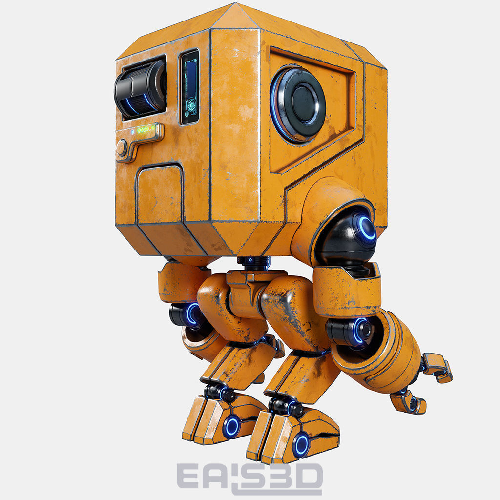 Cute Space Robot Rigged G-26 Yellow 3D model_17