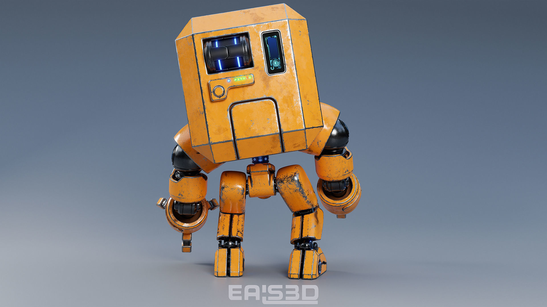Cute Space Robot Rigged G-26 Yellow 3D model_6