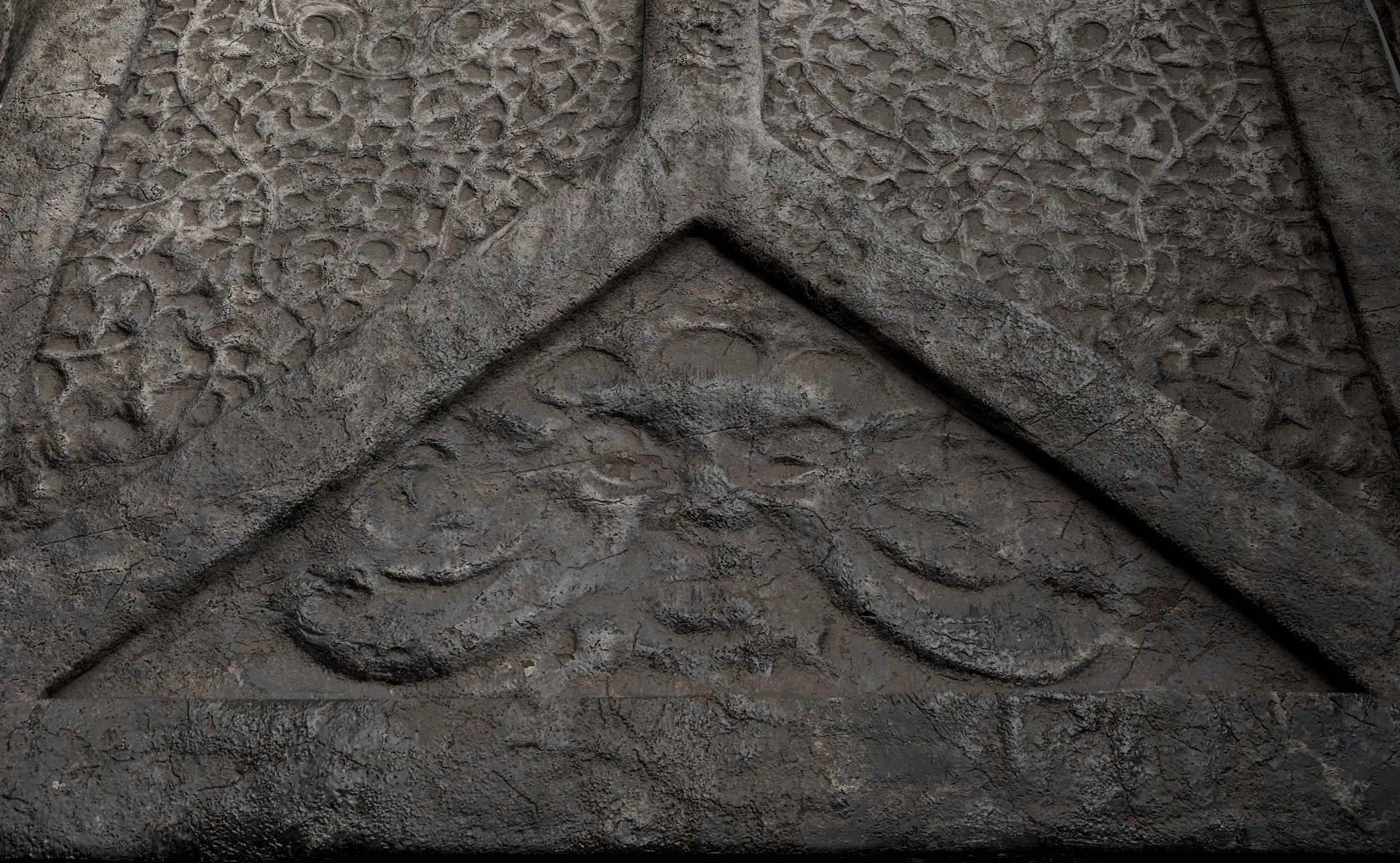 Stone Door with Ornaments Low-poly 3D model_5