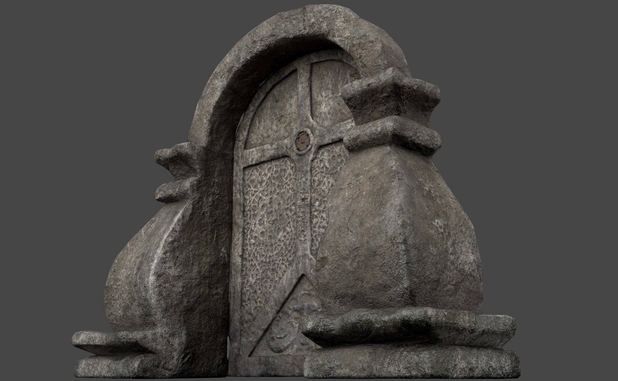 Stone Door with Ornaments Low-poly 3D model_2