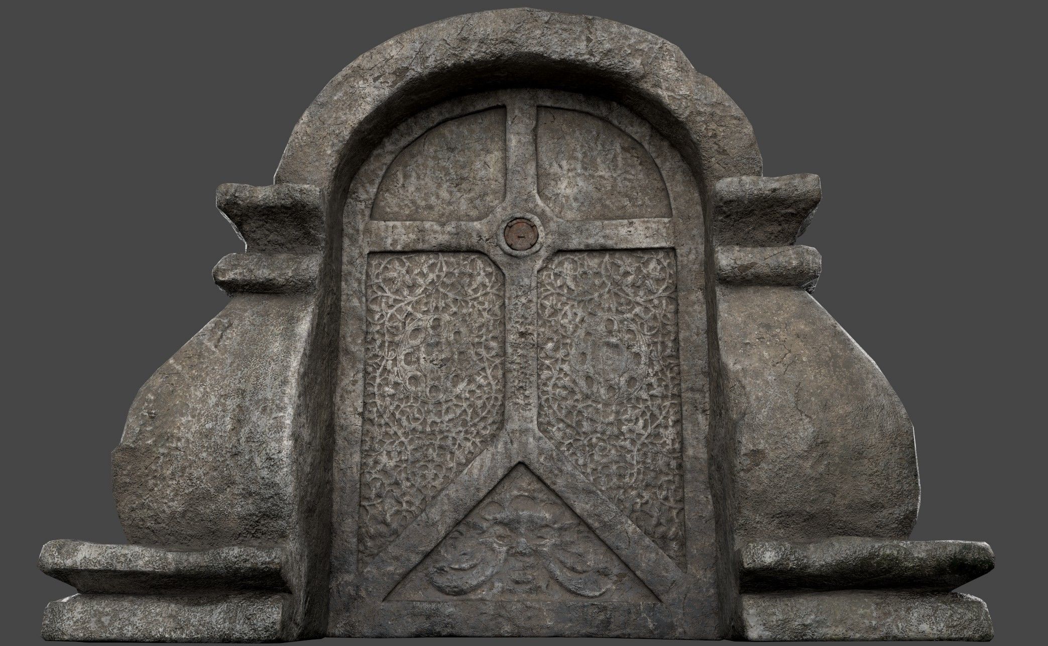 Stone Door with Ornaments Low-poly 3D model_1