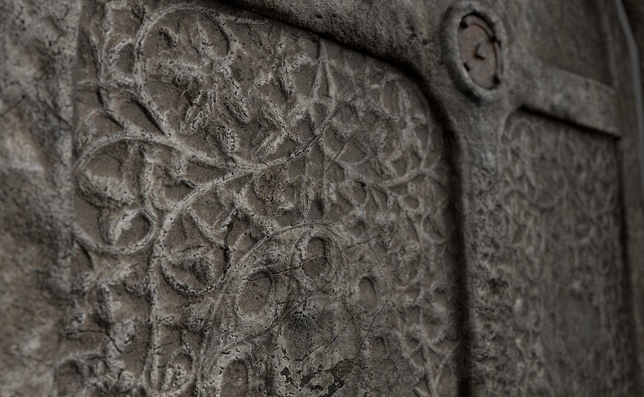 Stone Door with Ornaments Low-poly 3D model_7