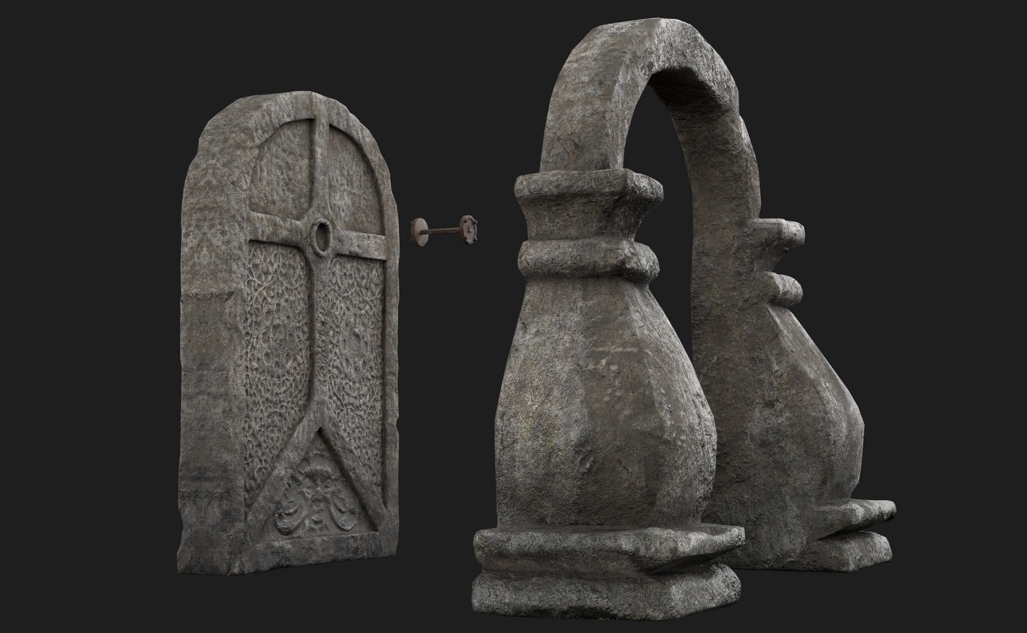 Stone Door with Ornaments Low-poly 3D model_9