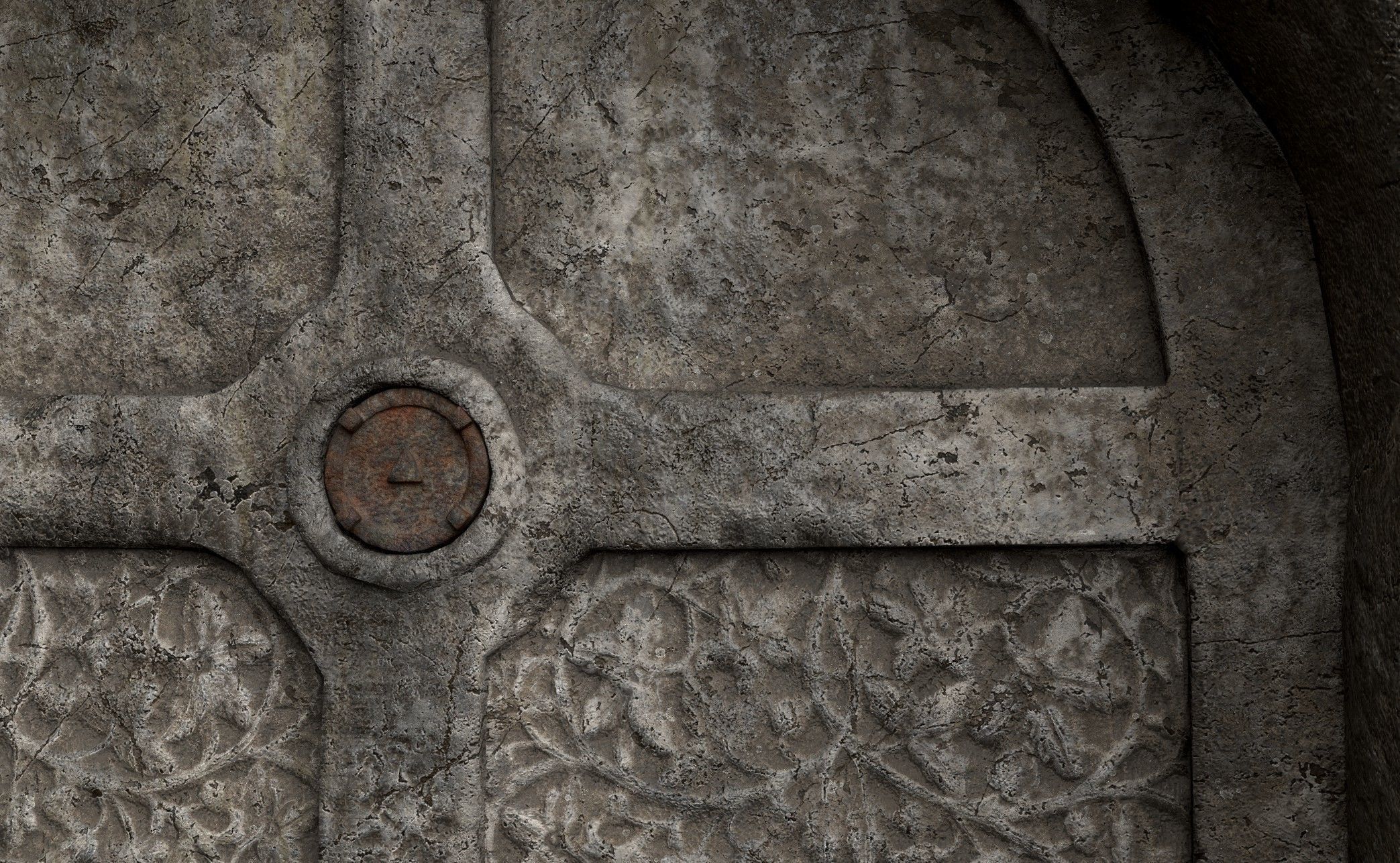 Stone Door with Ornaments Low-poly 3D model_4
