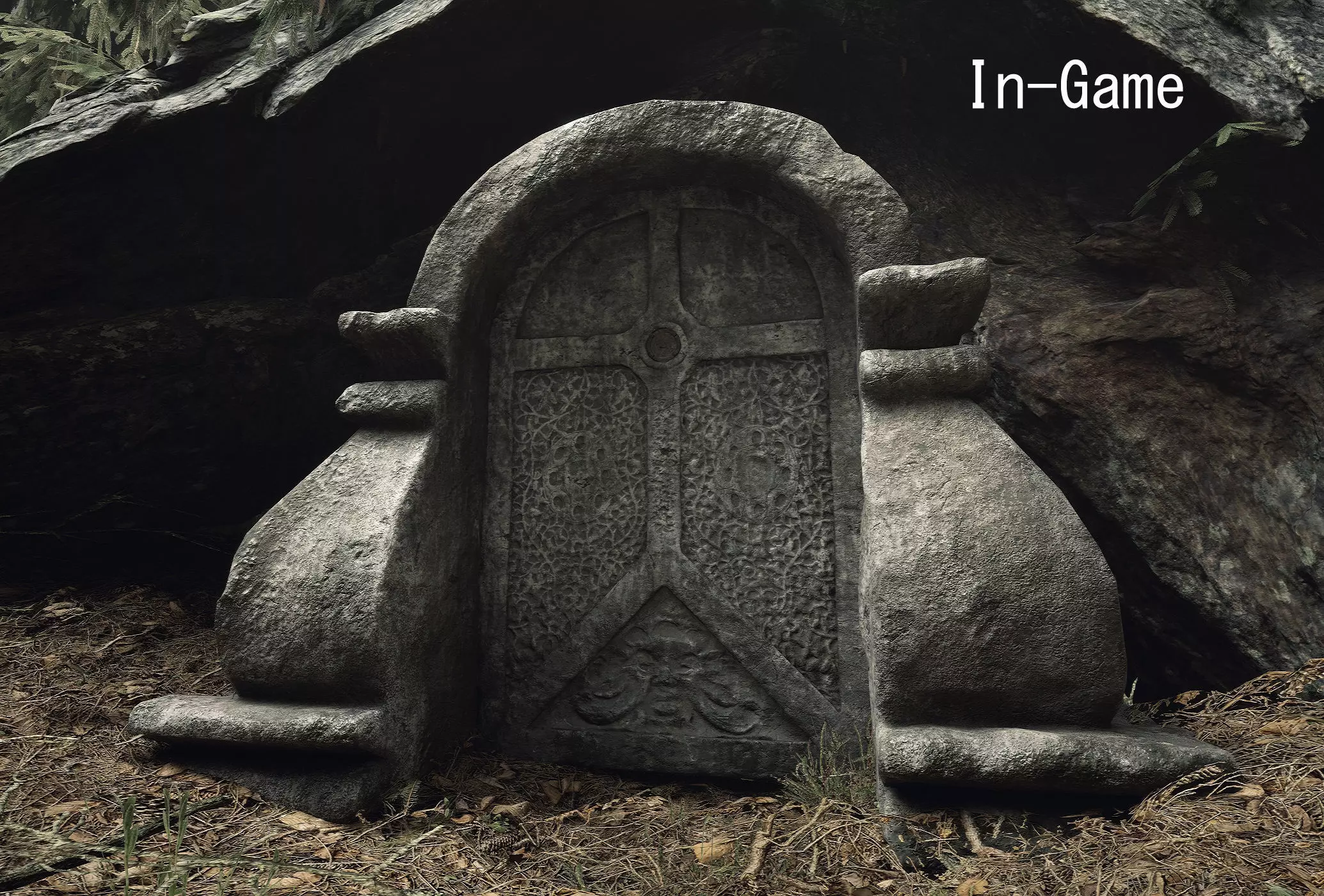 Stone Door with Ornaments Low-poly 3D model_0