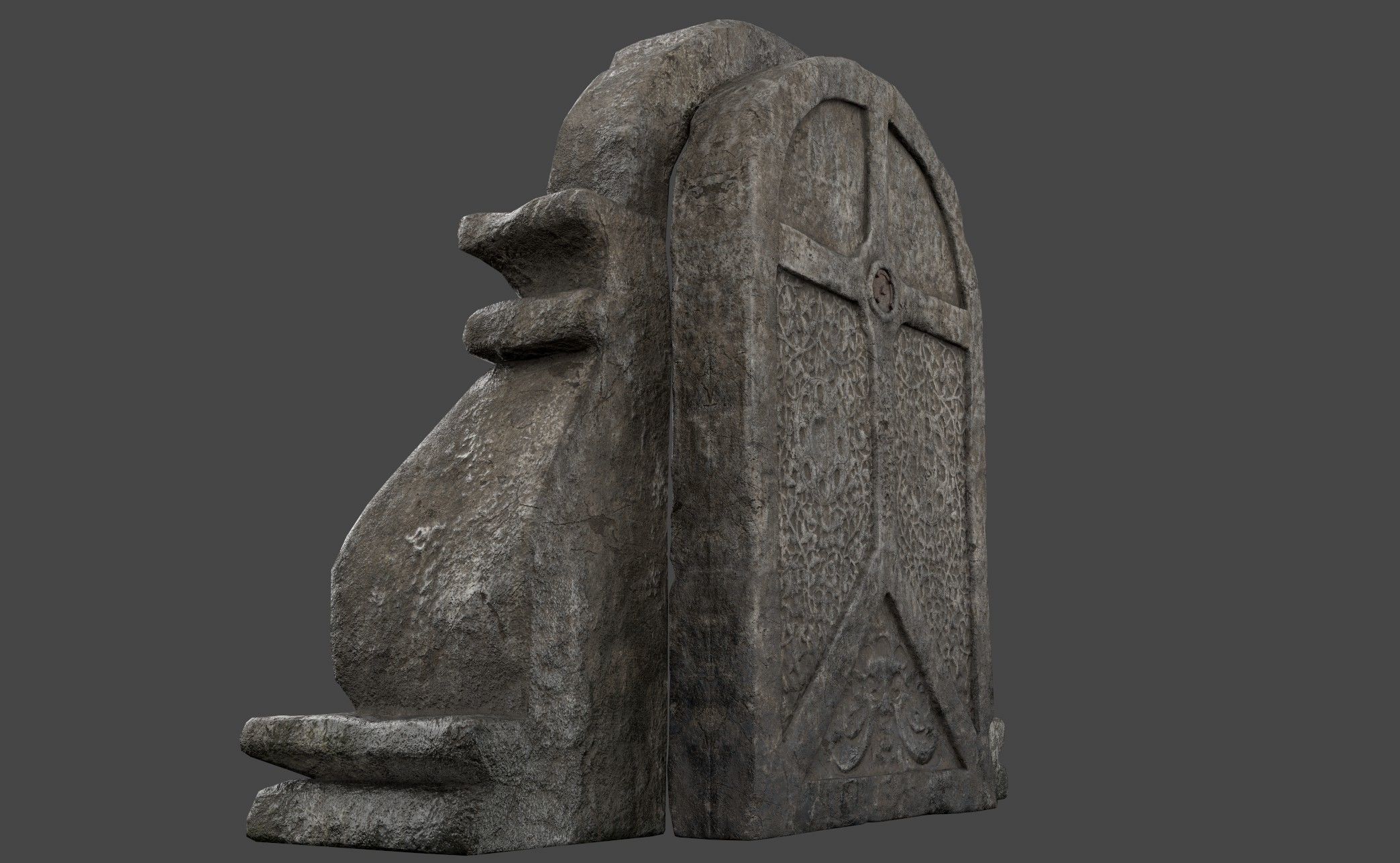 Stone Door with Ornaments Low-poly 3D model_3