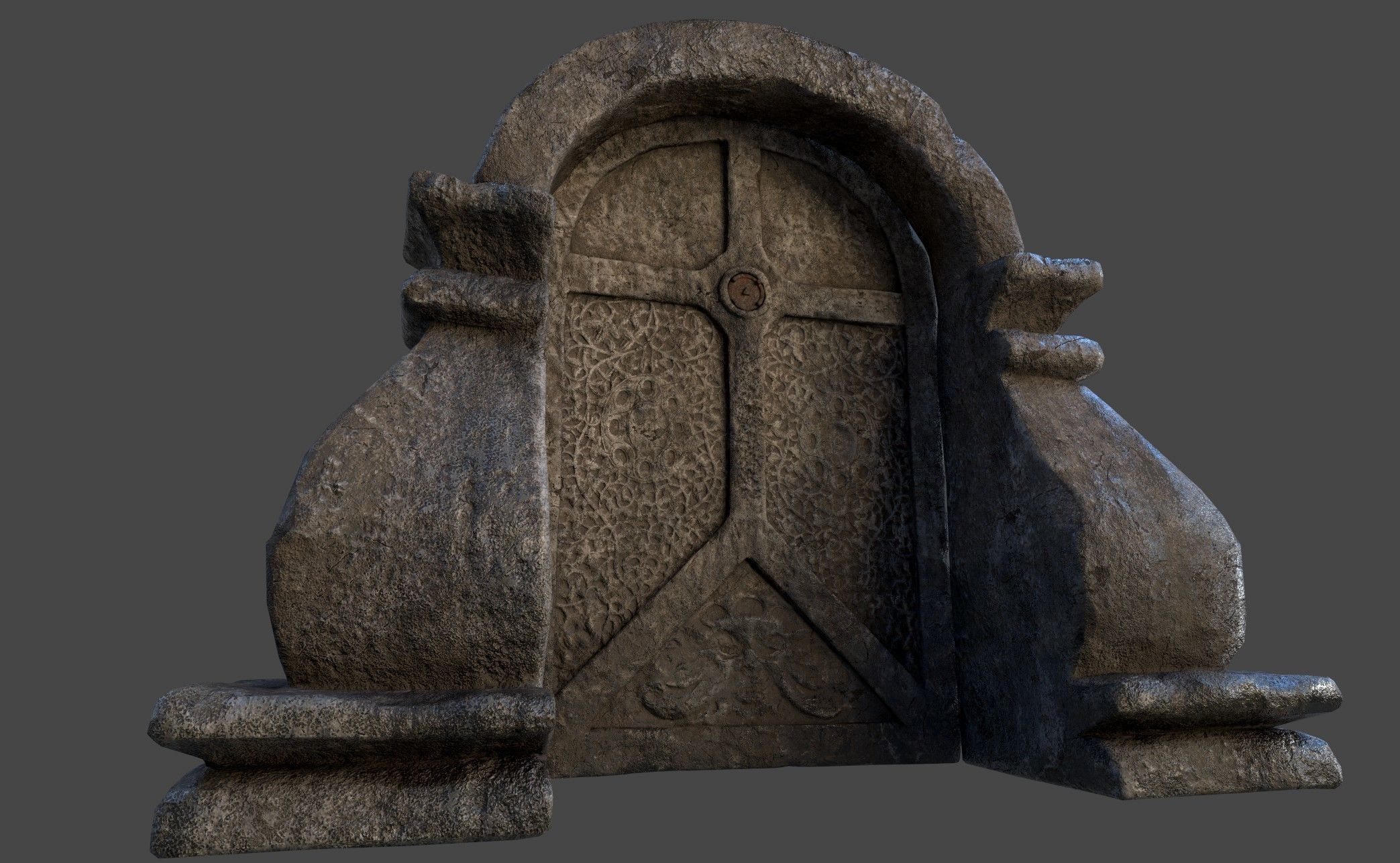 Stone Door with Ornaments Low-poly 3D model_6