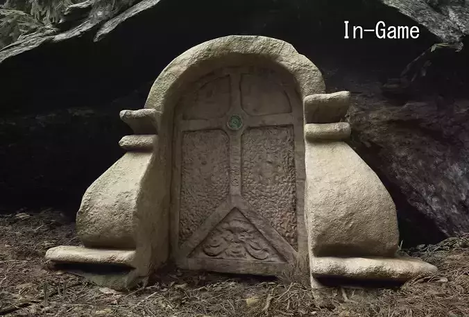 SandStone Door with Ornaments Low-poly 3D model