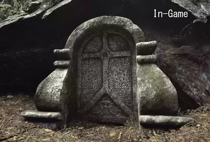 Mossy Stone Door with Ornaments