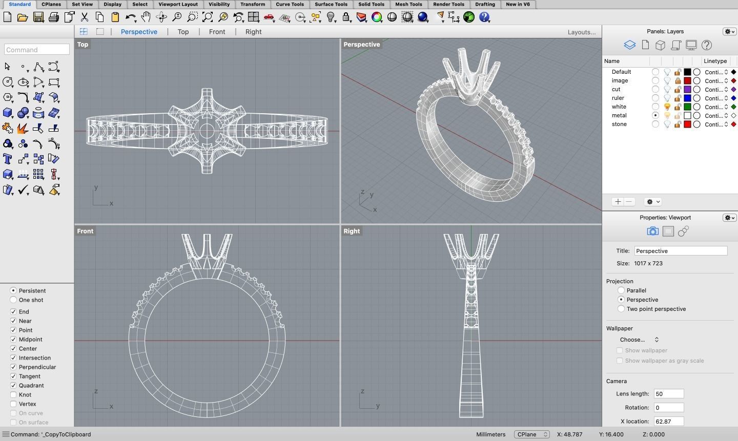 Crown 6 prongs set Ring 3D print model_3