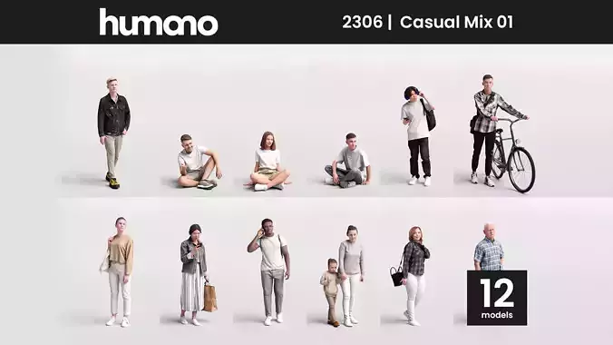 Humano 12 - Collection 2306 - CASUAL PEOPLE MIX -12 x 3D models  3D model