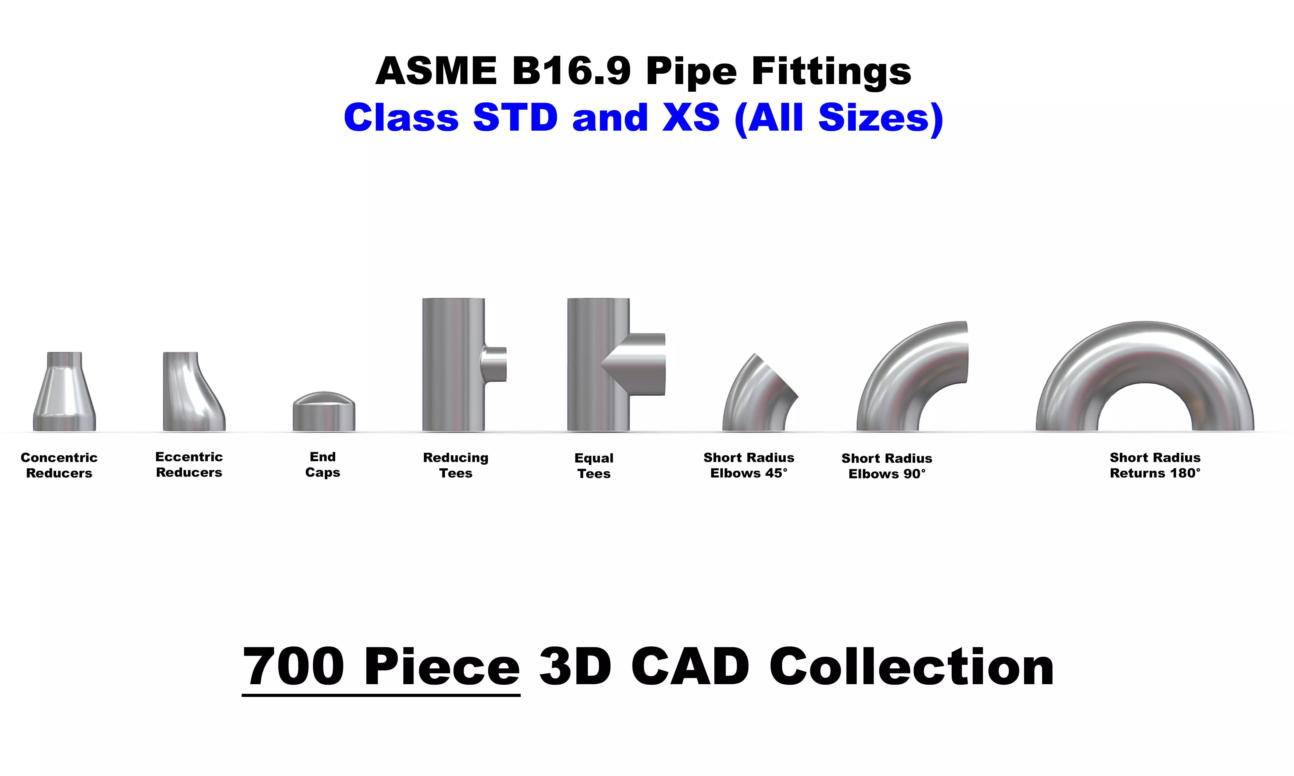 ASME Butt Weld Fittings - 700 Files CAD Collection 3D model_0