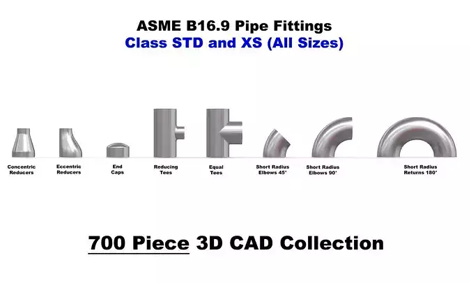 ASME Butt Weld Fittings - 700 Files CAD Collection 3D model