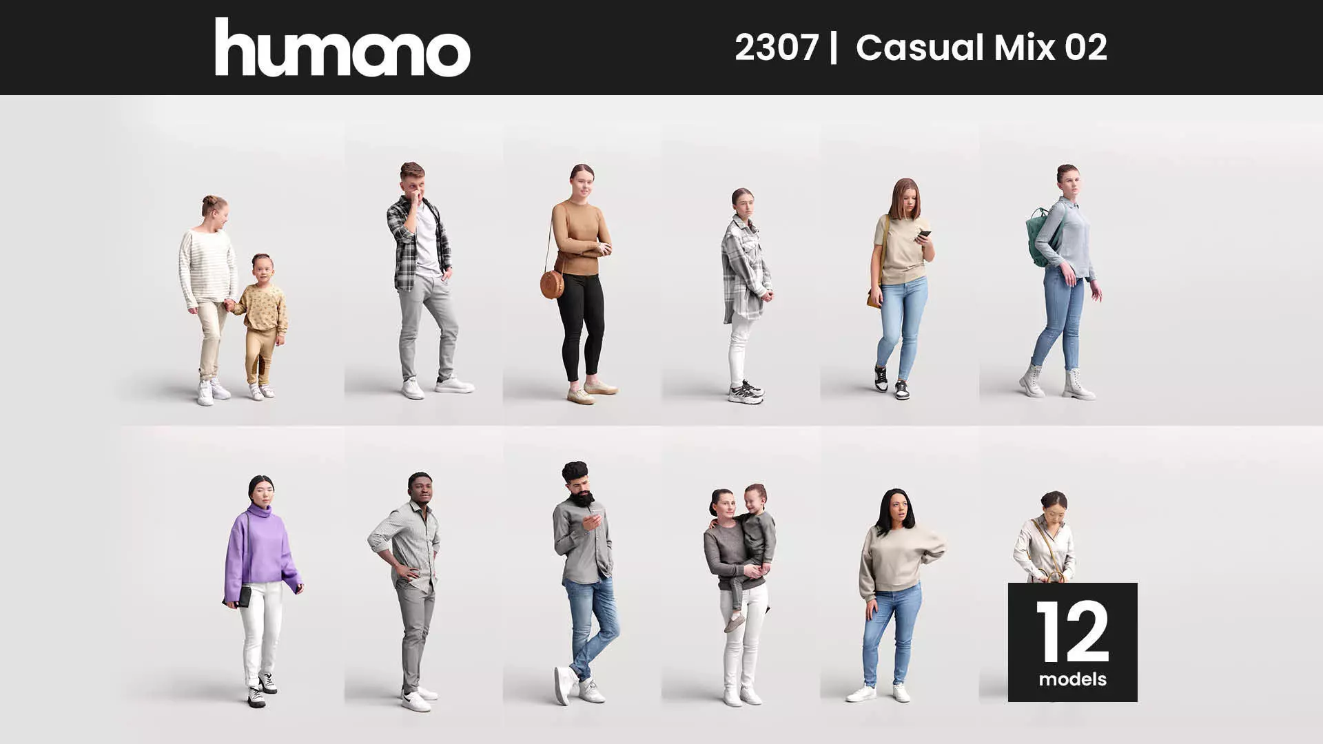 Humano 12-Collection 2307 - CASUAL PEOPLE MIX 02-12 x 3D models  3D model_0