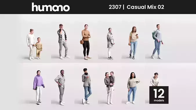 Humano 12-Collection 2307 - CASUAL PEOPLE MIX 02-12 x 3D models  3D model