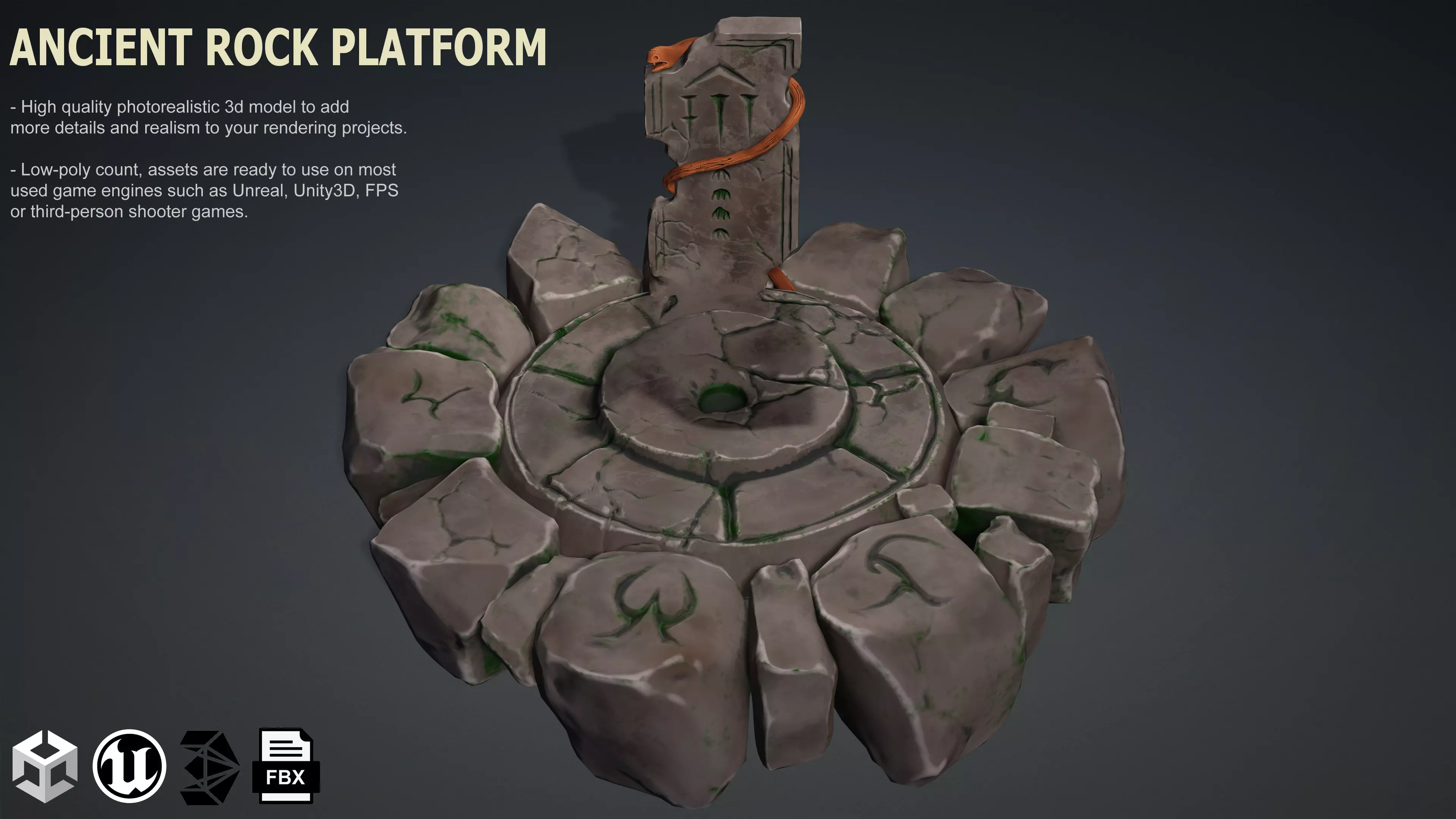 Stylized Ancient Rock Platform Low-poly 3D model_0