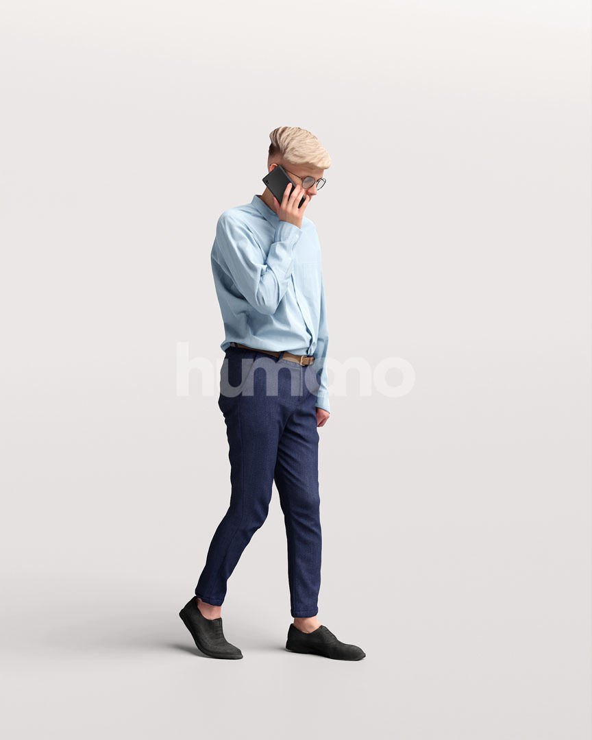 Humano business man - walking phone working office -3333-18 3D model_2