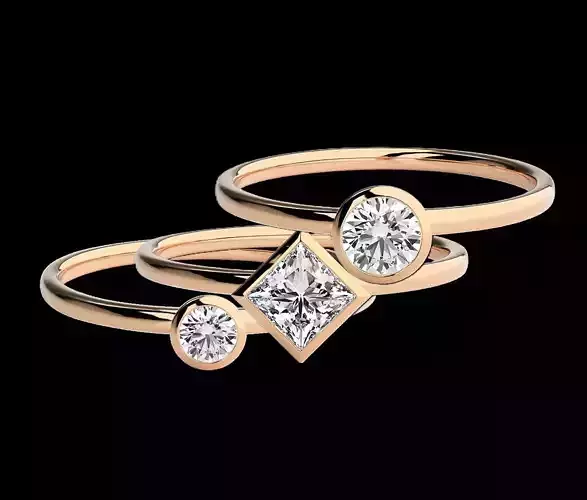 Solitaire Tri stackable rings 3dm stl renders details 3D print model