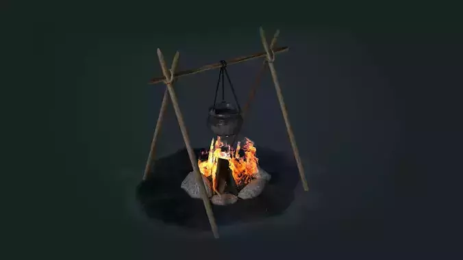 Fire Pit with wood settlement prop  Hanging Cauldron