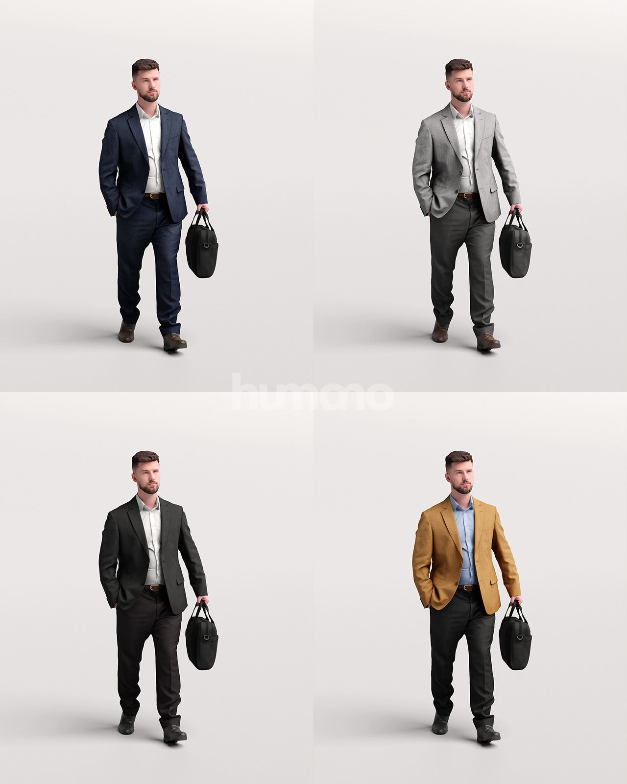 Humano business man - walking working office street -05424-64 3D model_12