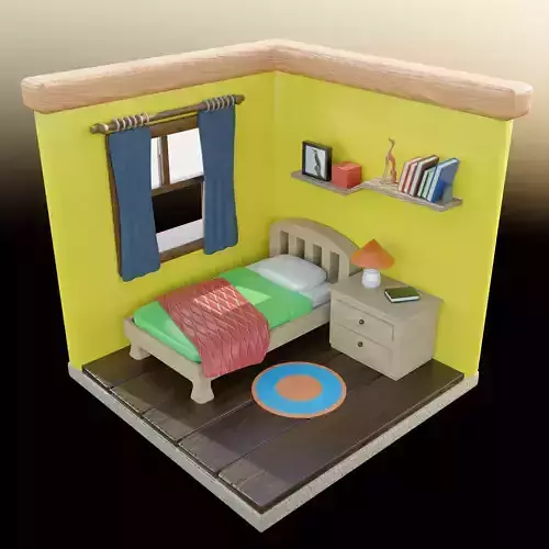 Isometric Bedroom Low poly 