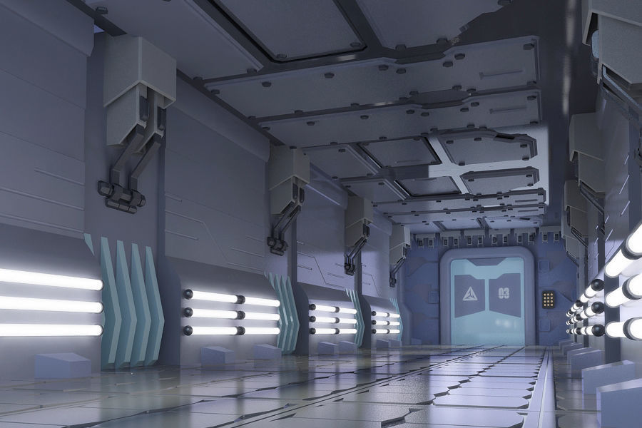 SciFi Corridor modular sci-fi hallway 3D model_1