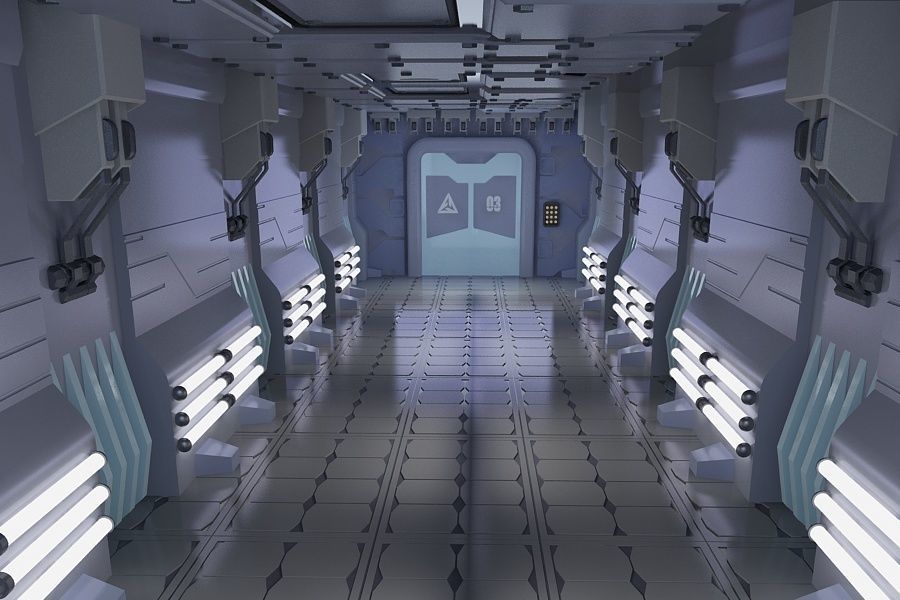 SciFi Corridor modular sci-fi hallway 3D model_3