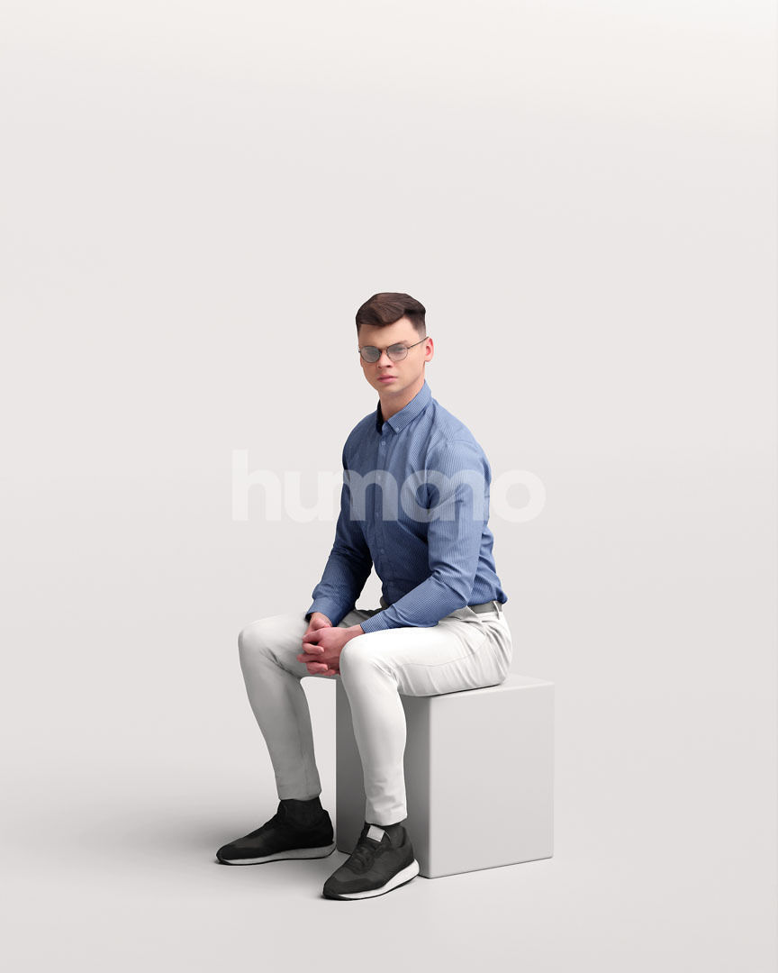 Humano business man sitting - office conference cafe -05729-25 3D model_5