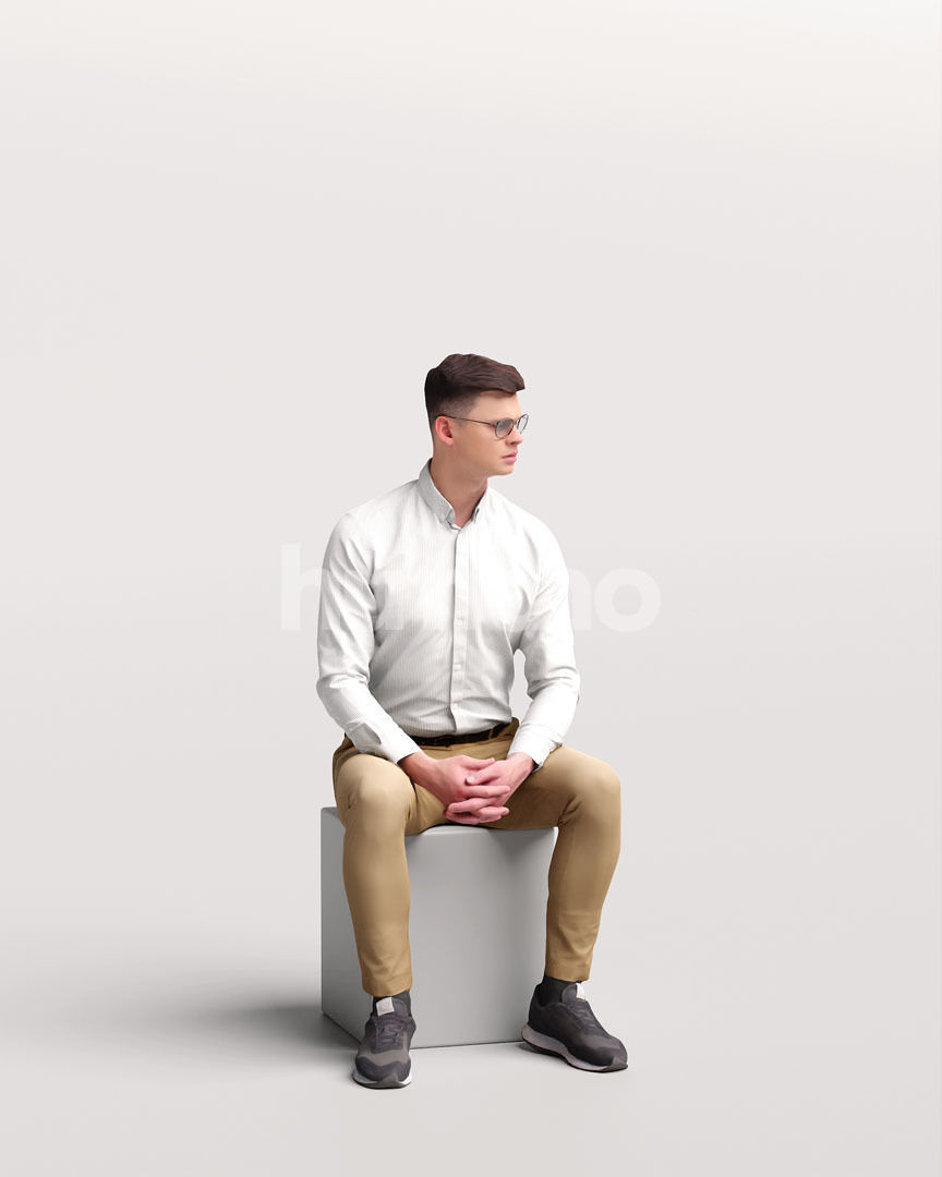 Humano business man sitting - office conference cafe -05729-25 3D model_11