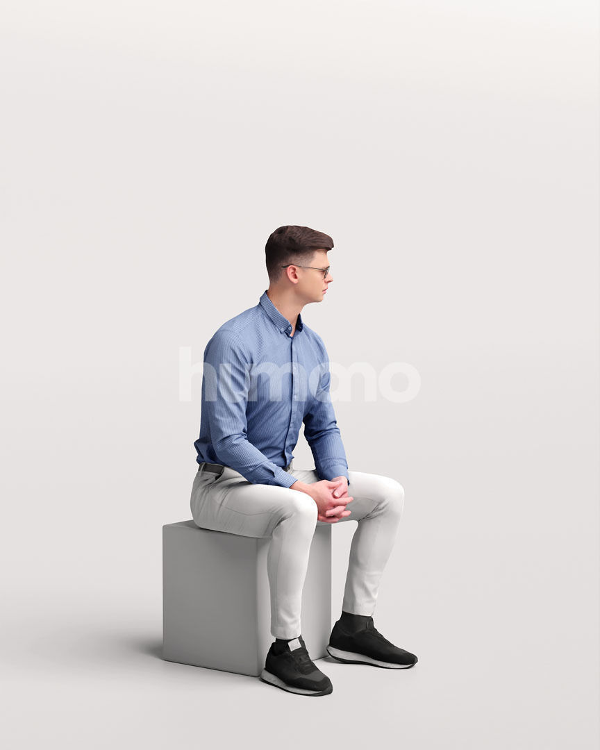 Humano business man sitting - office conference cafe -05729-25 3D model_2
