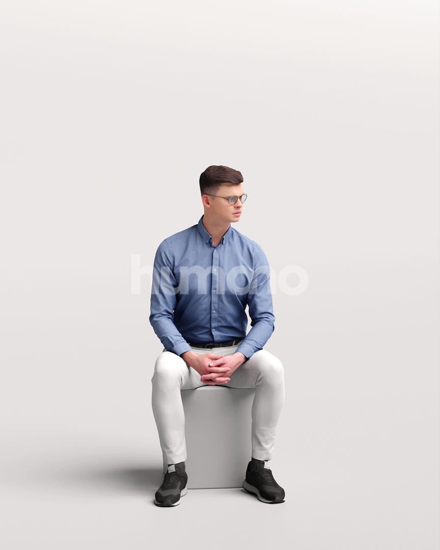 Humano business man sitting - office conference cafe -05729-25 3D model_3