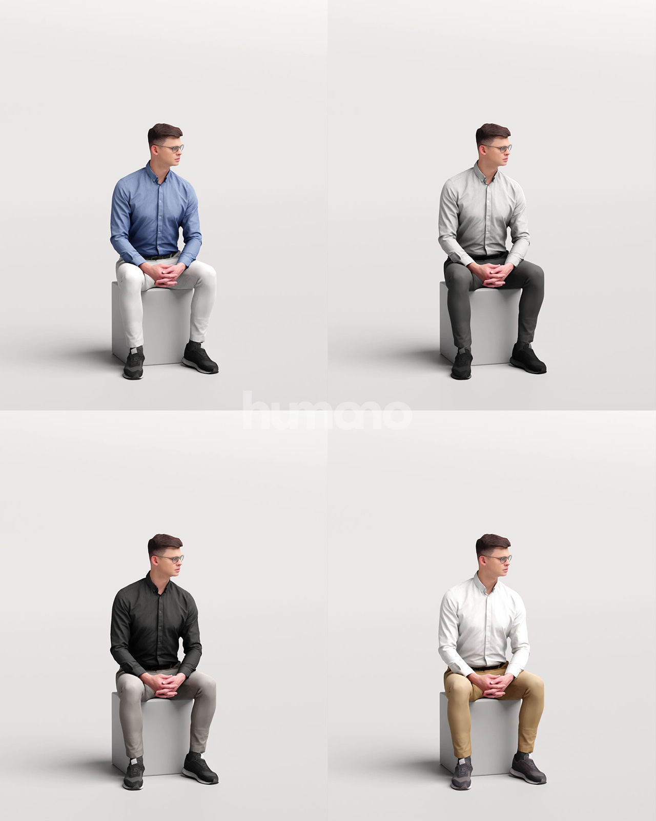 Humano business man sitting - office conference cafe -05729-25 3D model_13