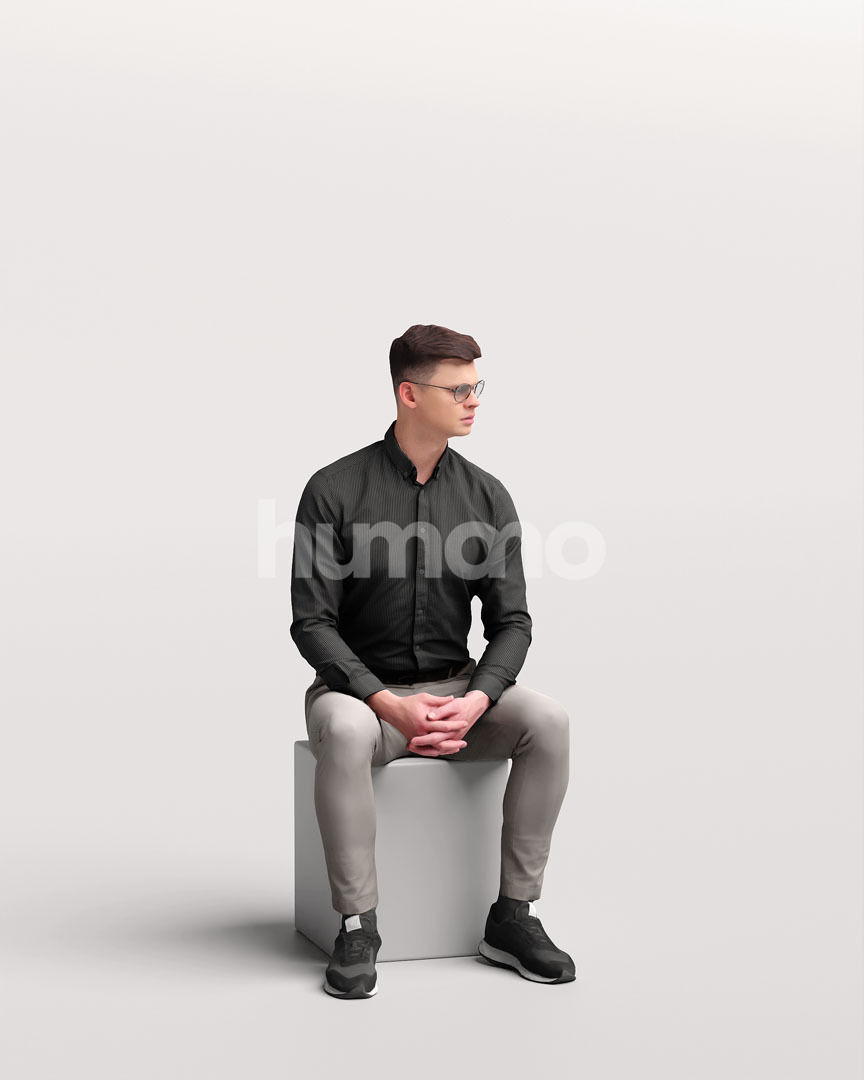 Humano business man sitting - office conference cafe -05729-25 3D model_10