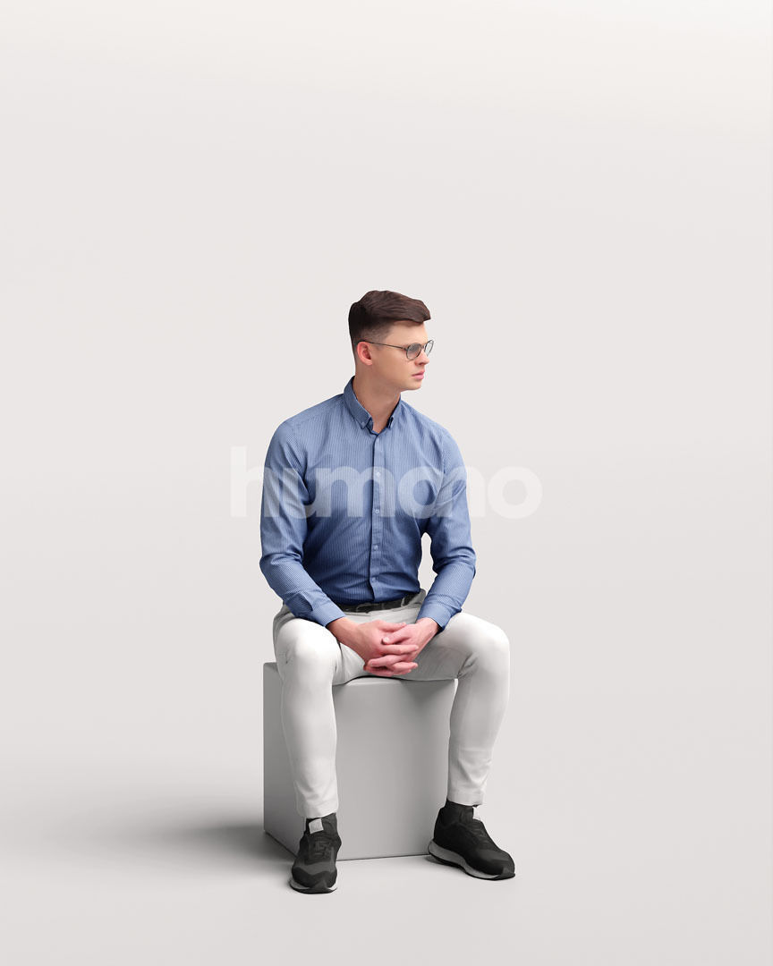 Humano business man sitting - office conference cafe -05729-25 3D model_1