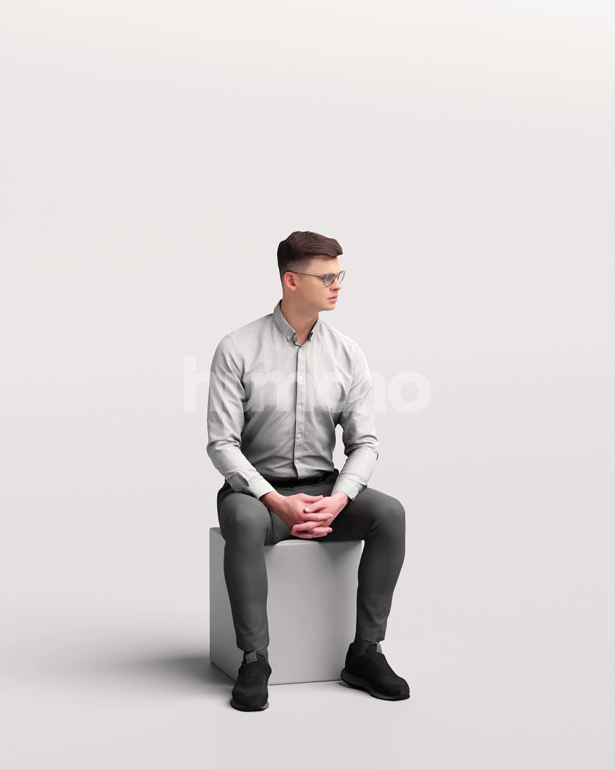 Humano business man sitting - office conference cafe -05729-25 3D model_9
